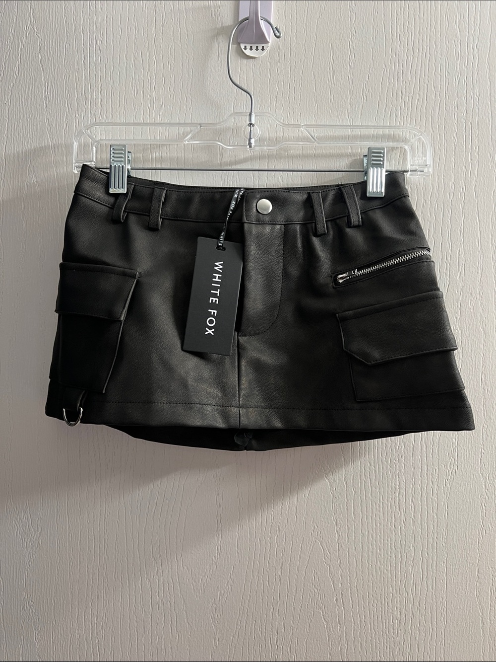 White Fox Boutique Black Faux Leather Cargo Mini Skirt